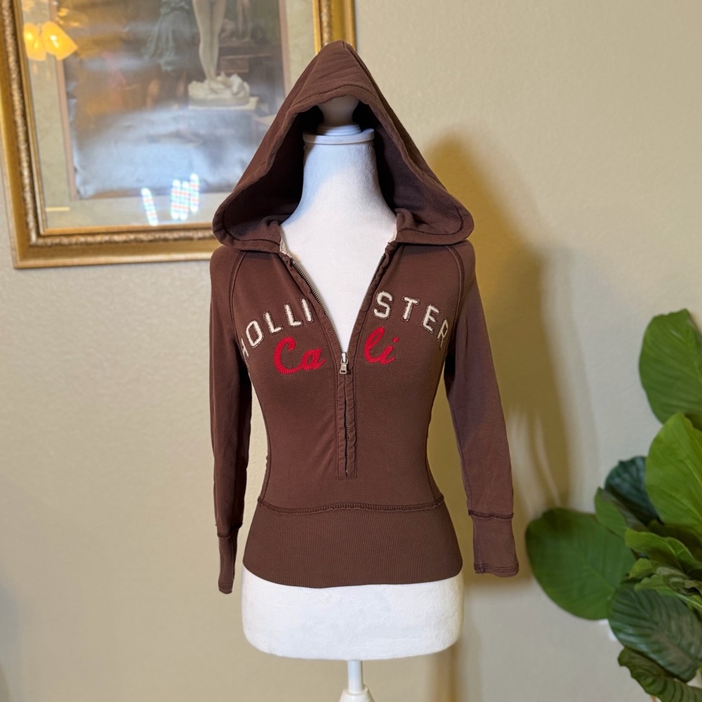 Vintage Y2K Brown Babydoll Half Zip-up Hoodie